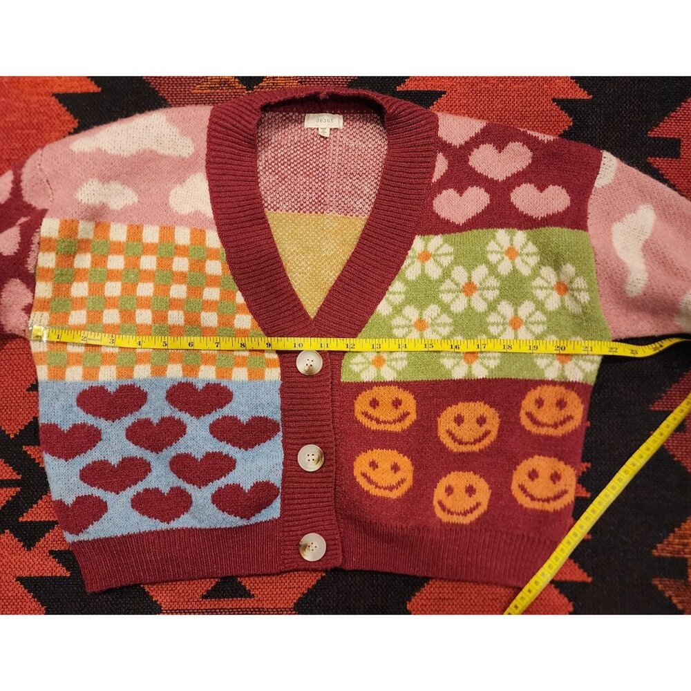 Debut Colorful Patchwork Cottage, Twee Cropped Cardigan 3 Button Debut Small - Picture 8 of 16